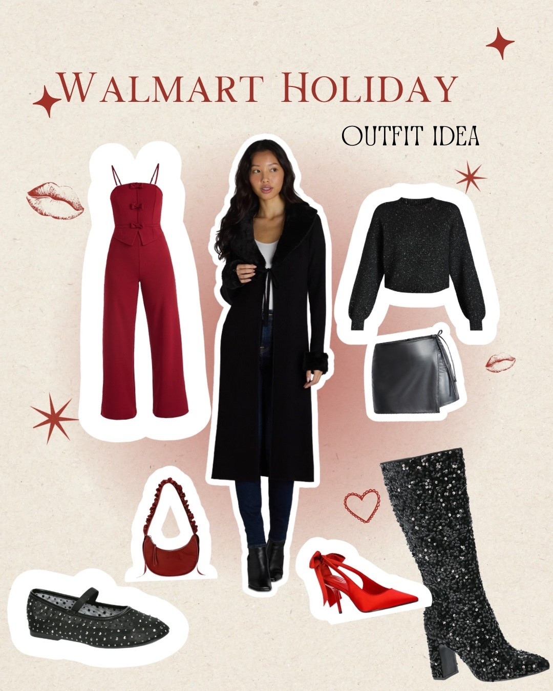 ✨ Walmart Holiday Outfit Ideas 
Serving you all the affordable holiday fashion from Walmart! From deep red jumpsuits to sparkly boots, cozy fur trimmed long coats, sparkly sweaters, and the cutest holiday accessories, these looks are perfect for Christmas parties, family photos, date nights, and every festive moment this season! 🎄❤️

Everything is Walmart fashion, budget-friendly and on trend! 

Walmart holiday outfit, Walmart Christmas outfit, Walmart fashion finds, holiday outfit ideas, affordable holiday style, festive outfit inspo, Walmart winter outfits, Christmas party outfit Walmart, budget friendly holiday looks, Walmart boots, Walmart sweaters, Walmart jumpsuit, Walmart accessories, Walmart LTK finds.

#LTKHoliday #LTKGiftGuide #LTKmomlife