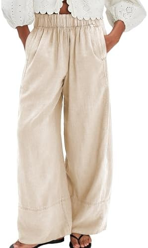 SeeLuNa Linen Pants for Women Cotton Baggy Boho Casual Palazzo Pants Wide Leg Long Lounge Trouser... | Amazon (US)
