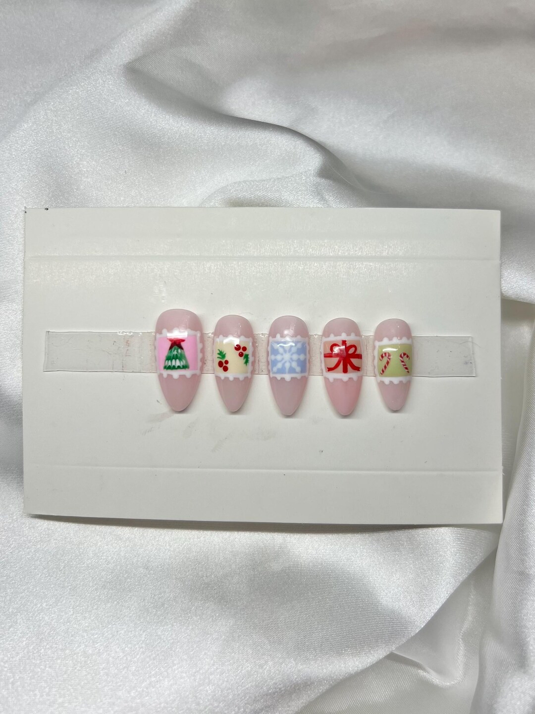 Luxury Hand Painted Press on Nails Postage Stamp Christmas - Etsy | Etsy (US)