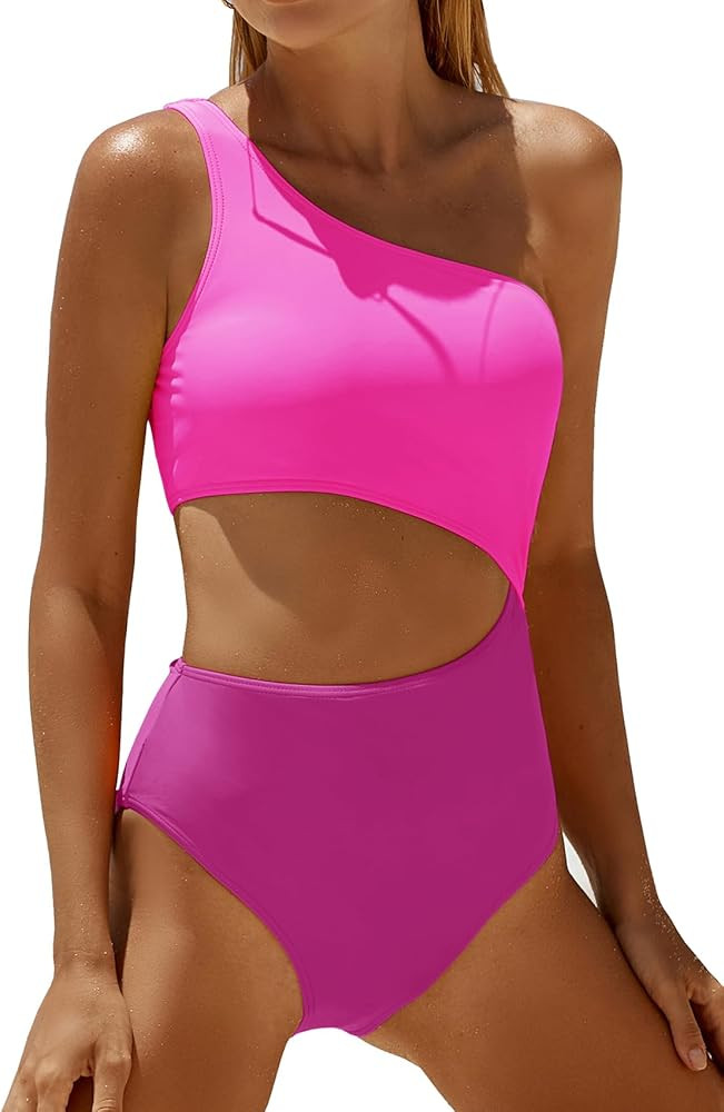 Women's One Piece Swimsuit- One Shoulder Bathing Suit Cutout Tummy Control Swimwear | Amazon (US)