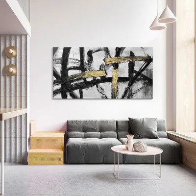 Black White And Gold Wall Art, Modern Paintings Abstract Graffiti Canvas Prints Artwork Black Grey Wall Pictures For Living Room Bedroom Bathroom Home | Wayfair North America