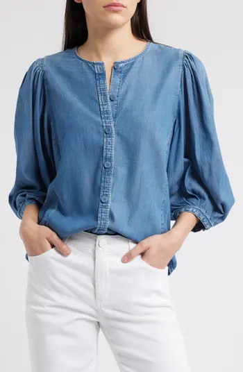Puff Sleeve Denim Button-Up Top | Nordstrom Rack
