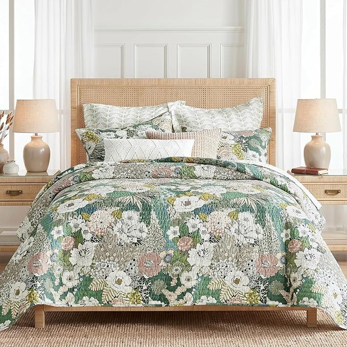 Levtex Home - Bettina Quilt Set - King Quilt and Two King Shams - Floral - Teal, Blue, Green, Mau... | Amazon (US)