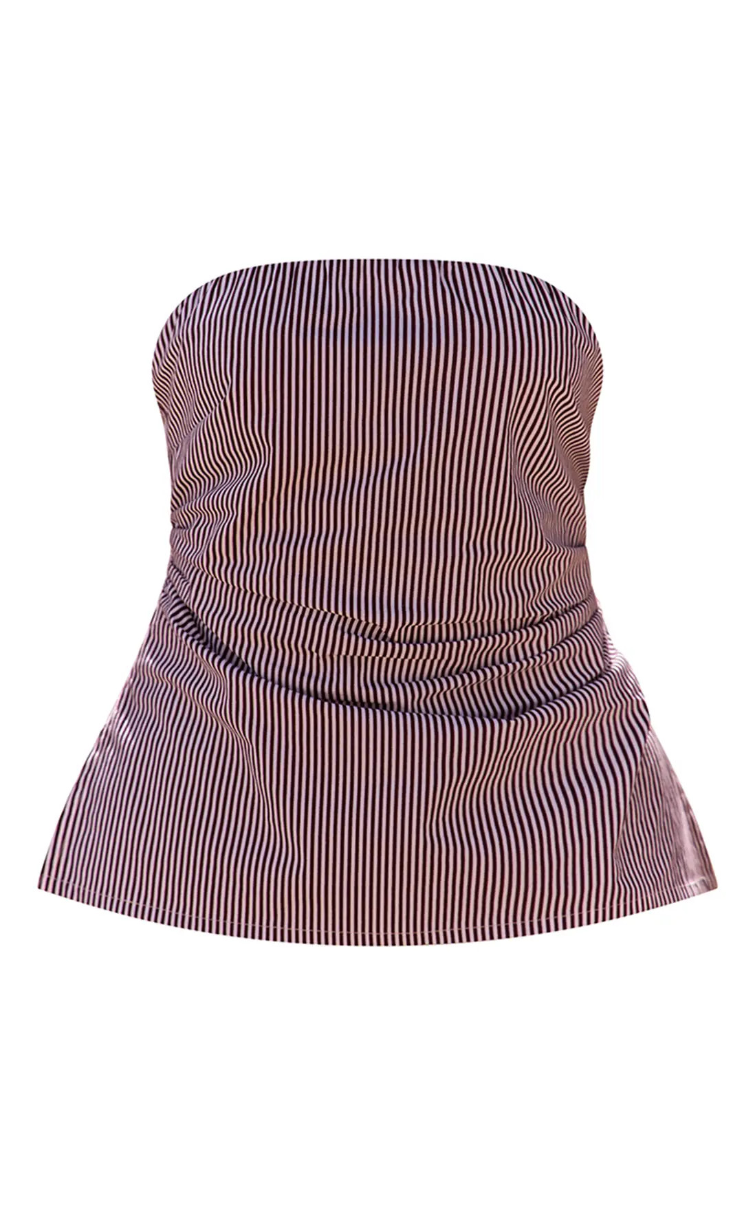 Chocolate Pinstripe Cotton Bandeau Fitted Top | PrettyLittleThing UK
