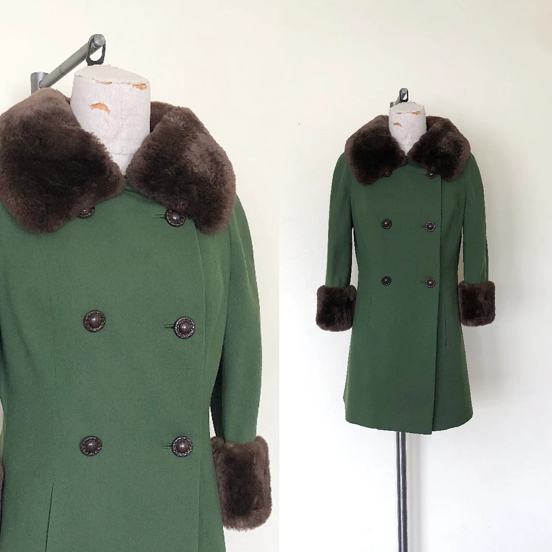 1960’s Faux Fur Trimmed Wool Coat Vintage Ogden Mills Custom Green Long Overcoat - S/M | Etsy (US)