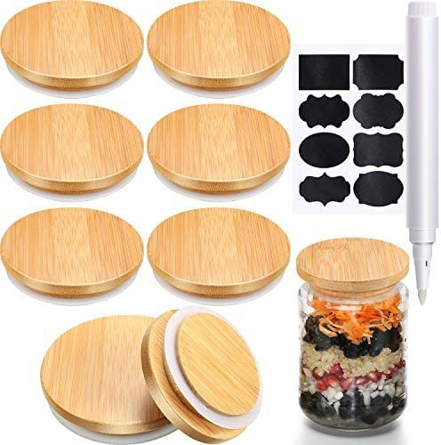 8 Pieces Mason Bamboo Jar Lids Canning Jar Lid Storage Seal Lid Compatible with Chalkboard Labels... | Amazon (US)