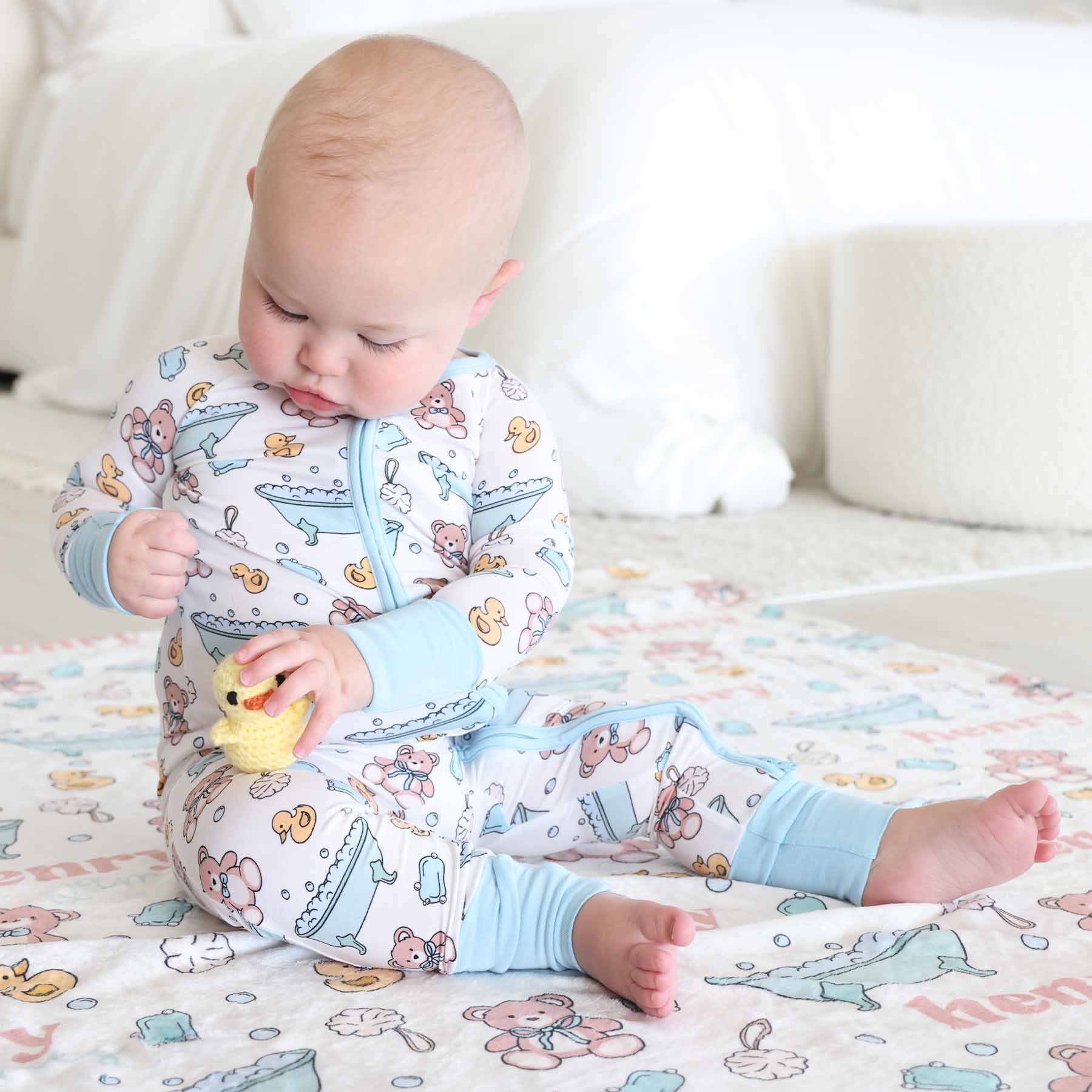 Bathtime Besties Convertible Zip Romper | Blue | Caden Lane