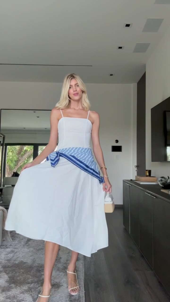 This dress is adorable & comes with this scarf for a flattering belted waist! 🩵 Dressed it up with a pair of heels. 

 #LTKStyleTip #LTKShoeCrush #LTKItBag