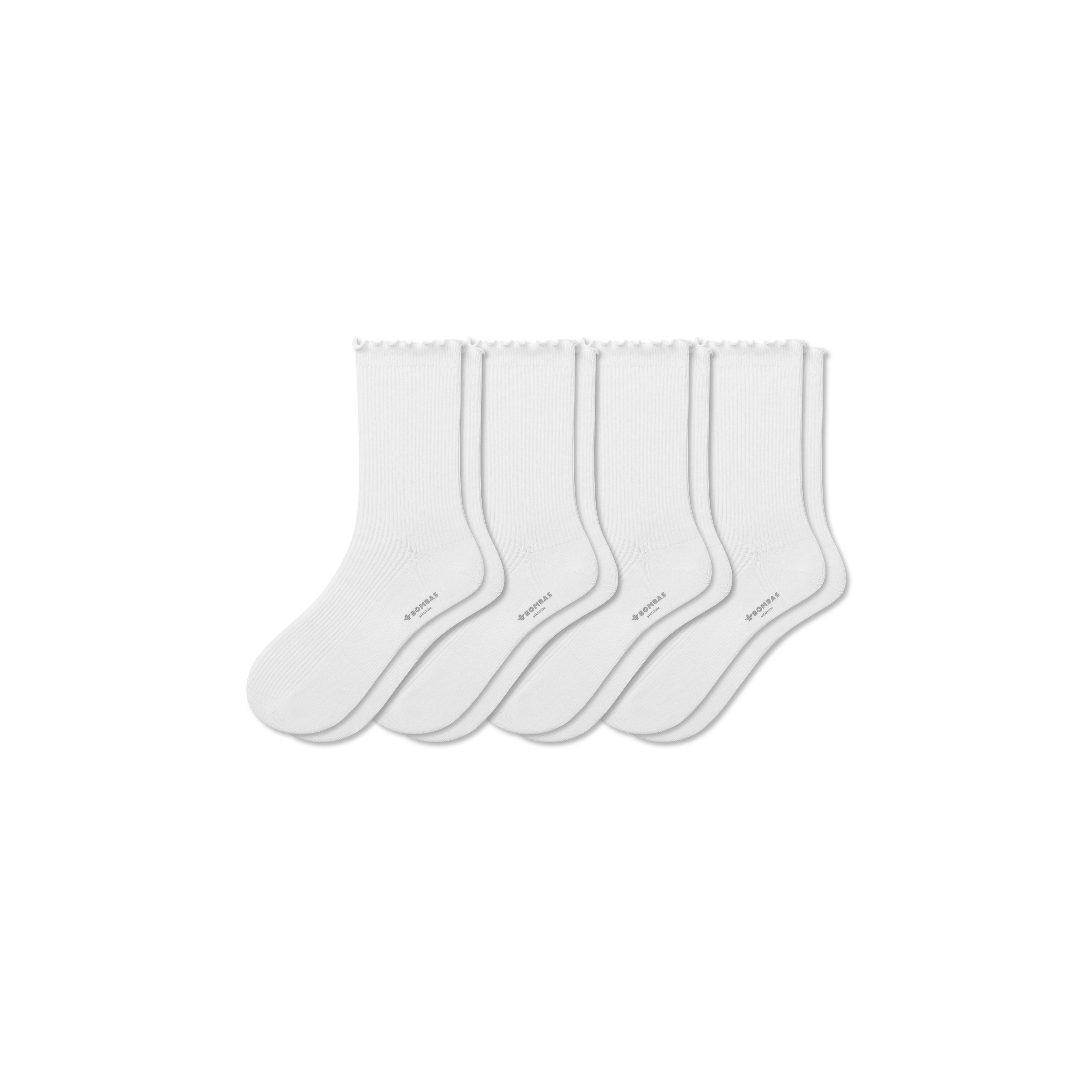 Women's Ruffle Rib Half Calf Sock 4-Pack - White - Large - Cotton Blend - Bombas | Bombas
