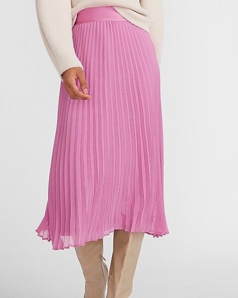 High Waisted Pleated Midi Skirt | Express