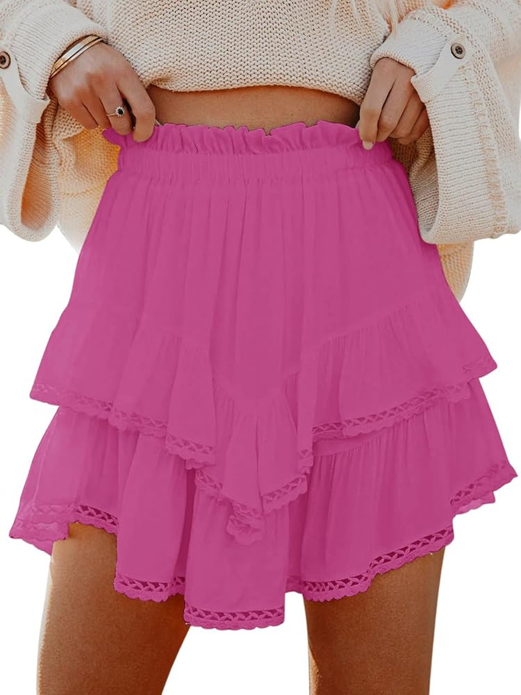 Flowy Shorts for Women Casual Boho Ruffle Tiered Skorts High Waist Mini Skirts Golf Tennis Croche... | Amazon (US)
