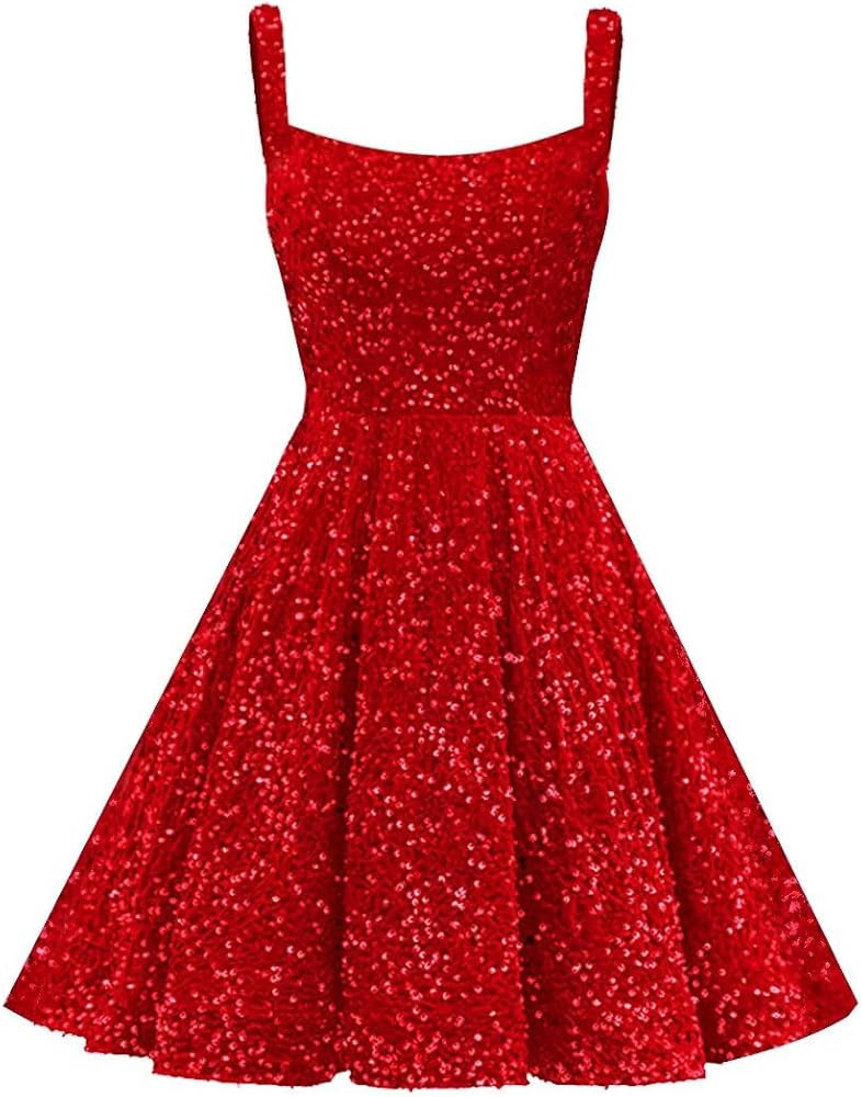 Molisa Sparkly Sequin Homecoming Dresses for Teens 2026 Flowy Spaghetti Straps A-line Short Prom ... | Amazon (US)