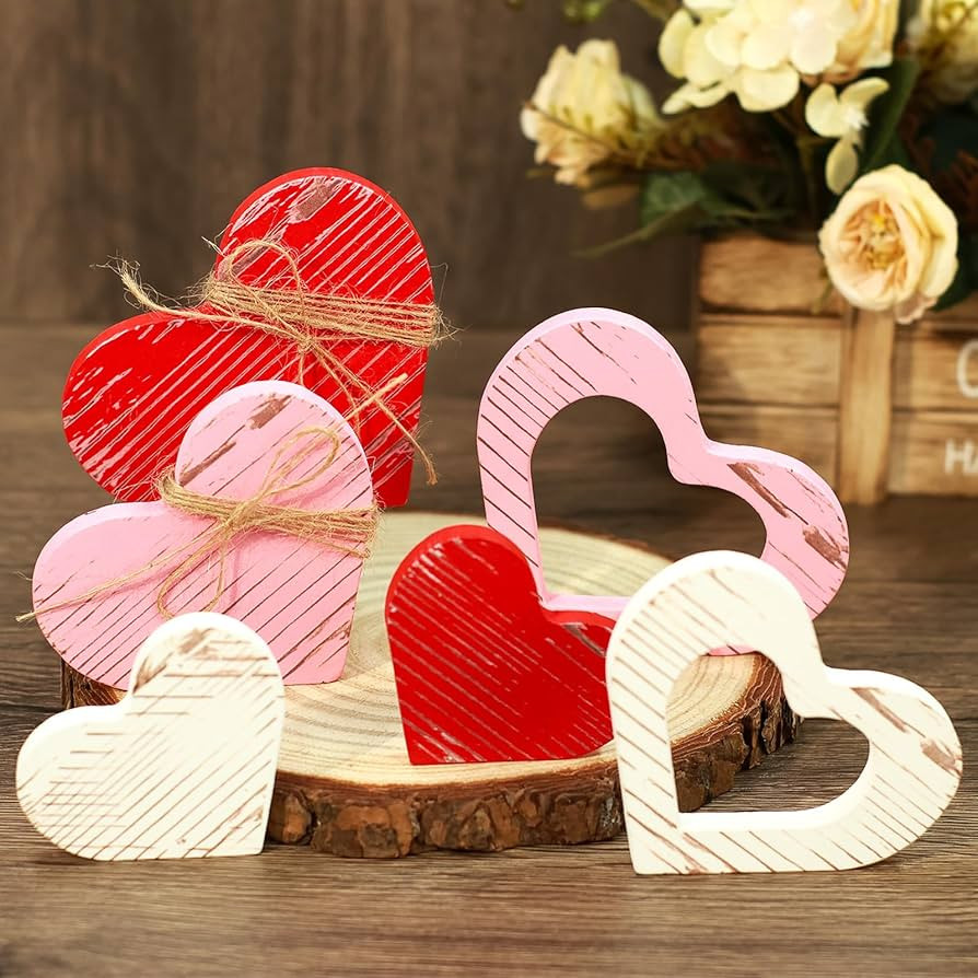 6pcs Wooden Hearts-Valentines Day Decor-Valentines Day Tiered Tray Decor Cute Wood Heart Signs fo... | Amazon (US)
