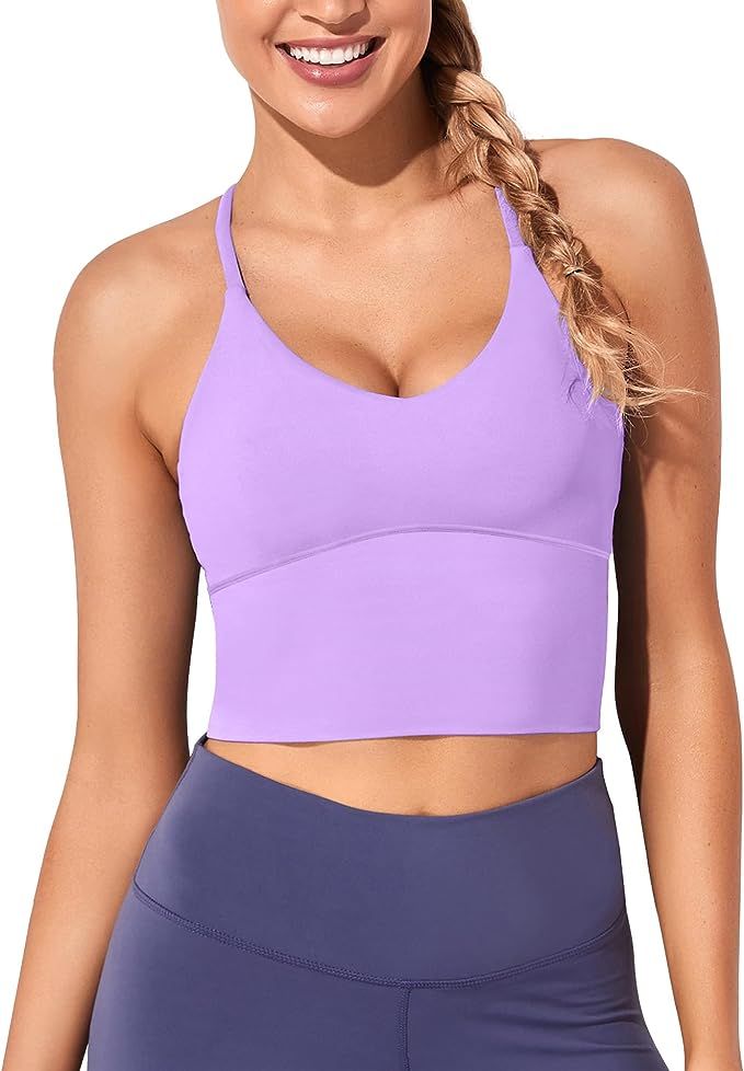 XUNYU Women Longline Sports Bra Workout Crop Tops Tank Strappy Fitness Gym Camisole Yoga Running ... | Amazon (US)