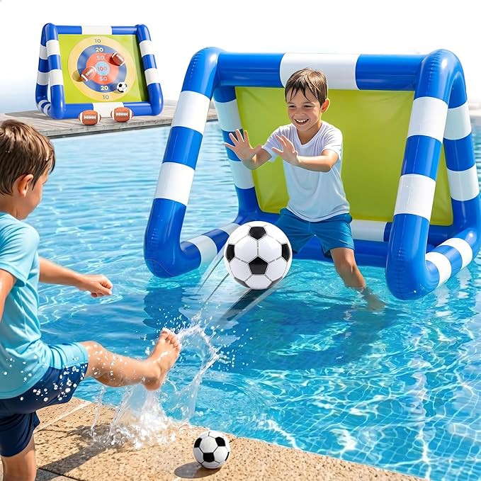 Funscape Kids Soccer Pool Toy, 2-in-1 Inflatable Float Soccer Goal & Ball Toss Water Game, Toddle... | Amazon (US)