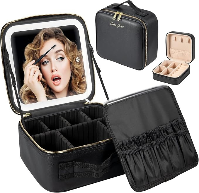 Amazon.com: Extrei Gent Makeup Travel Train Case with Mirror LED Light 3 Adjustable Brightness Co... | Amazon (US)