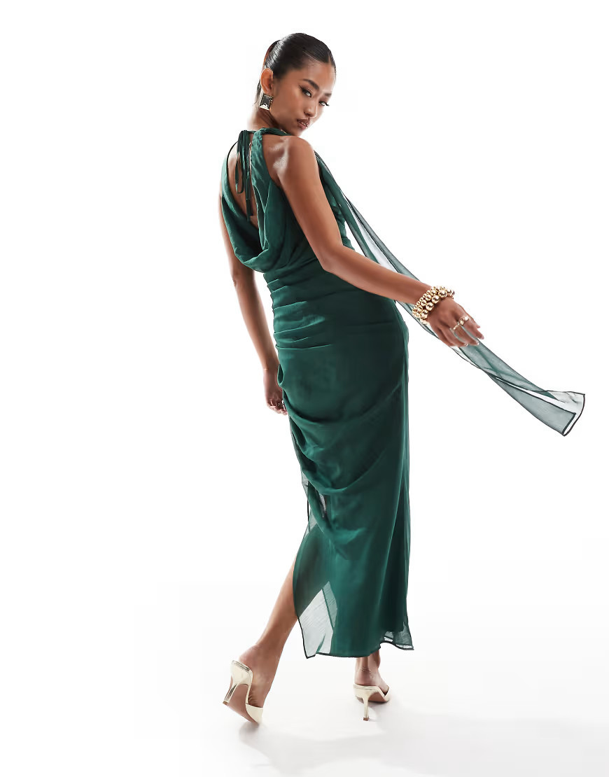 Pretty Lavish extreme cowl midaxi dress in emerald green | ASOS (Global)