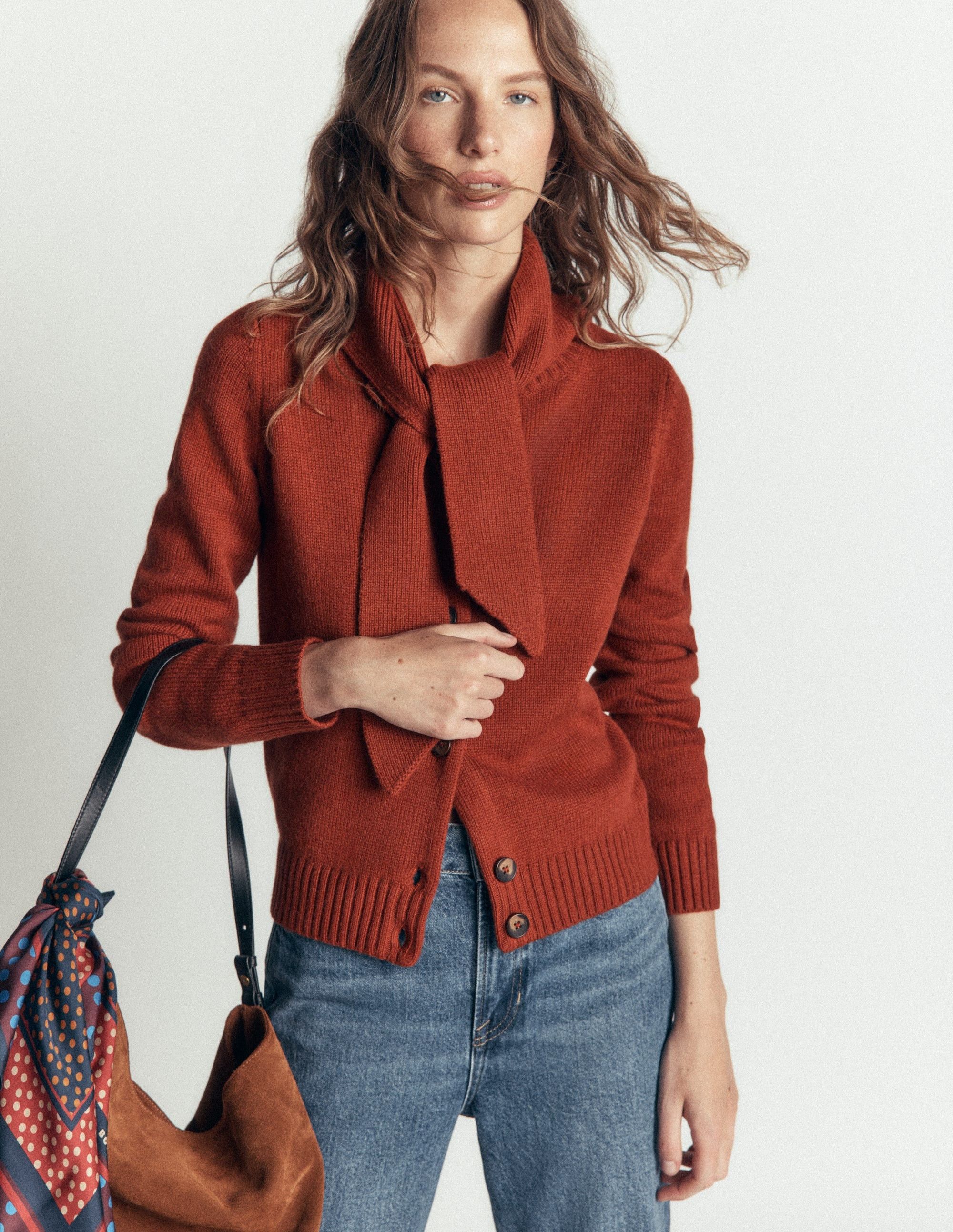 Boden Women's Lydia Tie Neck Knit Cardigan in Brown | Size Small | Boden (US)