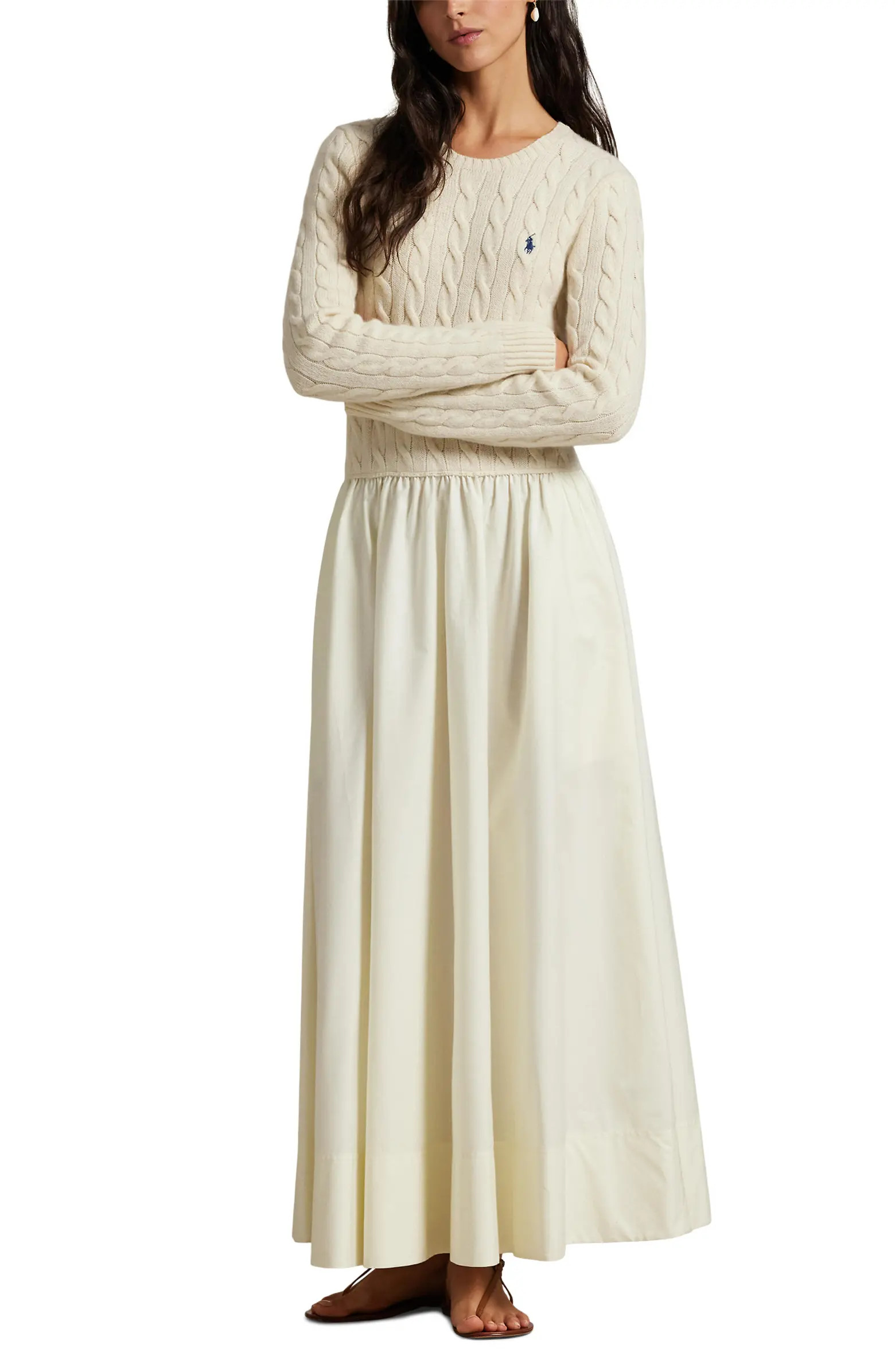 Polo Ralph Lauren Mixed Media Cable Stitch Long Sleeve Maxi Dress | Nordstrom | Nordstrom