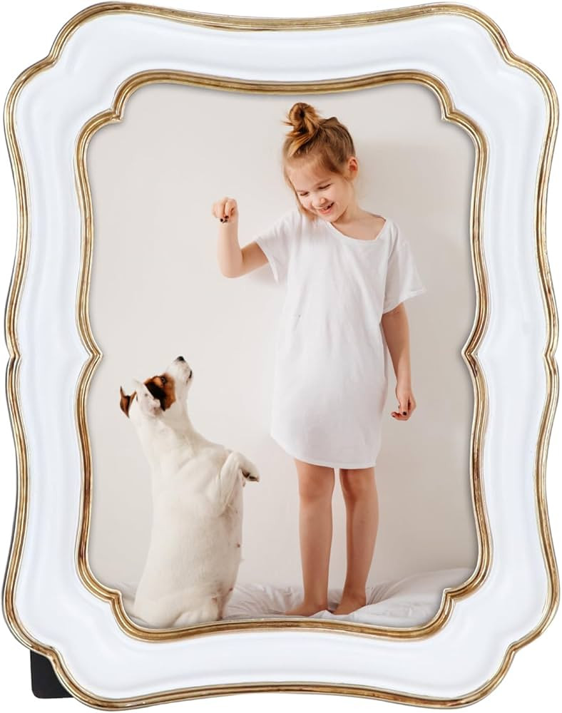 PHAREGE 5x7 Vintage Picture Frame White Gold, Ornate Antique Picture Frame for 5x7 Photo, Retro P... | Amazon (US)