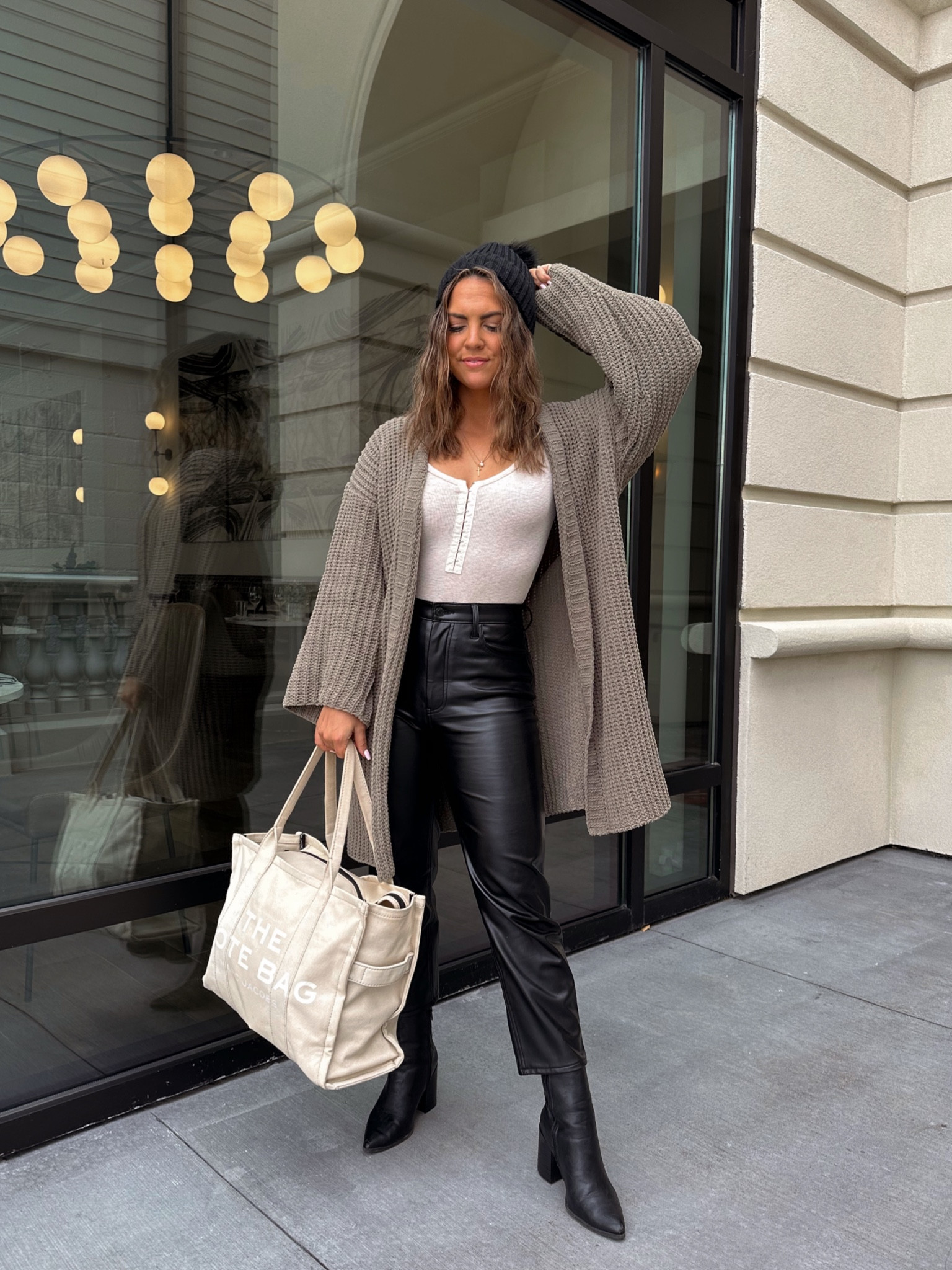 Coffee shop work day with the most comfortable and flattering leather pants from Abercrombie!!

#LTKFind