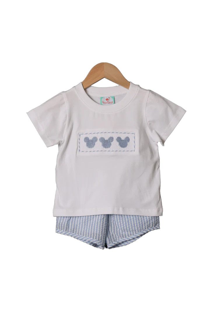 Smocked Mouse Blue Seersucker Short Set | The Smocked Flamingo
