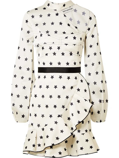 Self-Portrait - Cutout Ruffled Printed Satin Mini Dress - White | NET-A-PORTER (UK & EU)