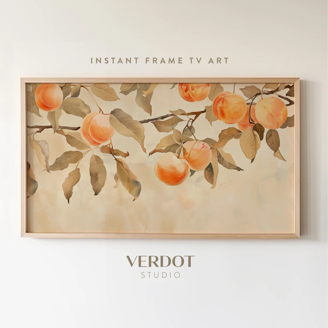 Peach Summer Frame TV Art, Vintage Watercolor painting, Fruit Tv Download, Neutral Spring Screens... | Etsy (US)