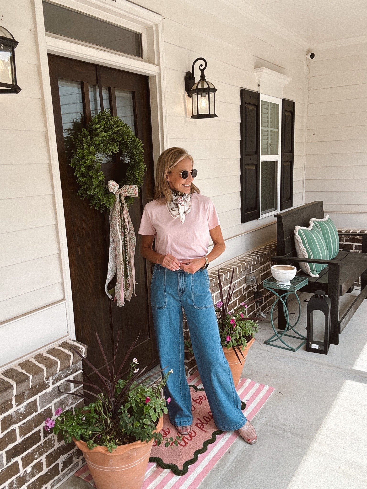 Walmart outfit for my Costco run… Six dollar tea and $24 jeans these denim jeans are so good. I own them in green and needed another color. Wearing a size XS. Perfect to throw on and go!

#LTKmomlife #LTKootd #LTKgrwm