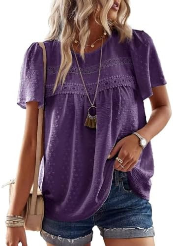 Falechay Womens Summer Tops Flowy Boho Shirts Dressy Casual Short Sleeve | Amazon (US)