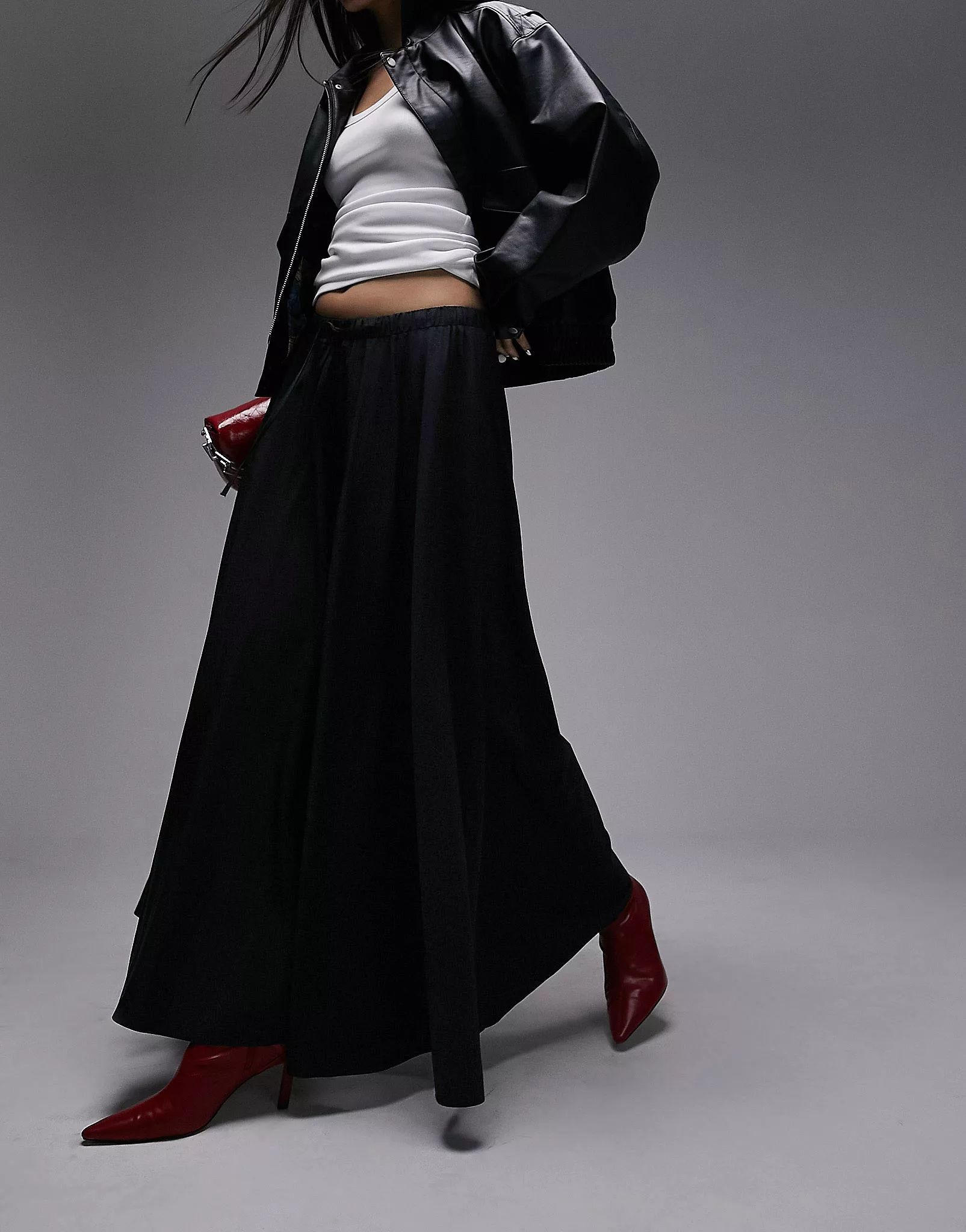 Topshop technical fabric full maxi skirt in black | ASOS (Global)