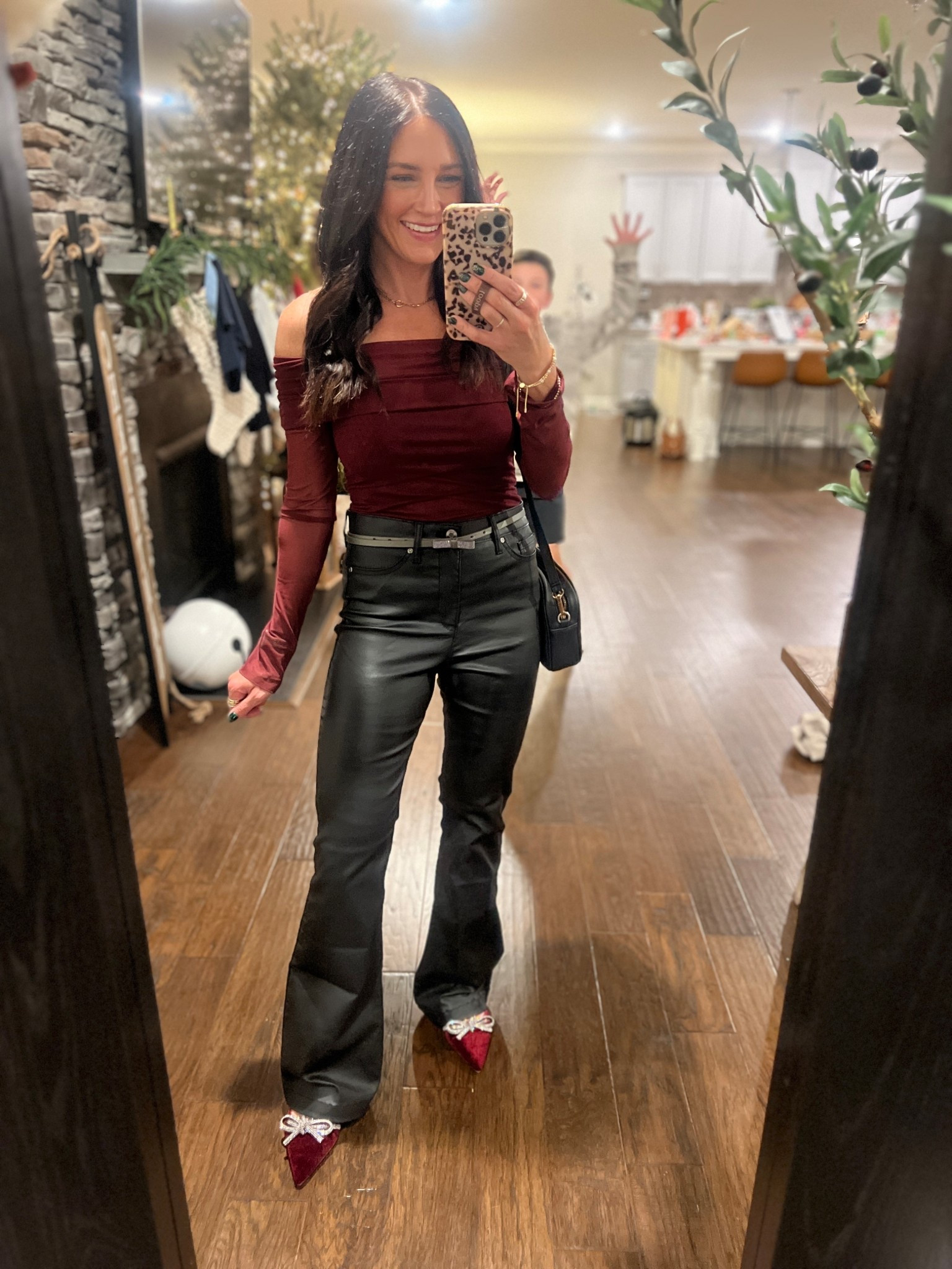 Festive girls night outfit with a lot of looks for less! These leather pants are amazing and sequin bow heels are so lux!

#LTKOver40 #LTKHoliday #LTKPetite