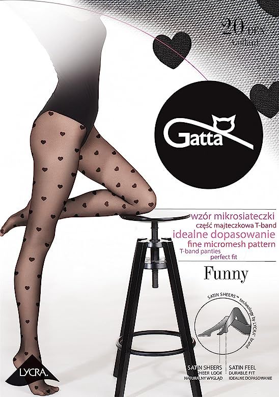 HEART TIGHTS | Womens Sheer Black Patterned Pantyhose Stockings | FUNNY 08 by Gatta {Made in Euro... | Amazon (US)