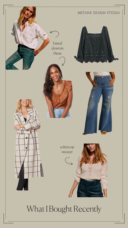 What I bought recently…clothing edition. 

Sèzane, Anthropologie, Evereve, Madewell, sweater, jeans, flare jeans, sweater coat, fall outfit, Shacket, button down  

#LTKunder100 #LTKSeasonal #LTKstyletip