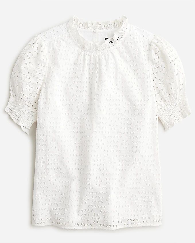 Smocked puff-sleeve top in eyelet | J.Crew US