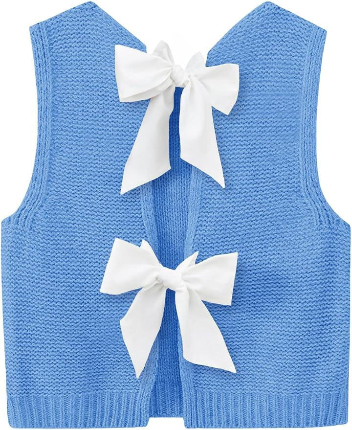 Imily Bela Womens Sweater Vest Top Summer Bow Tie Back Sleeveless Casual Knit Crop Tank Tops | Amazon (US)