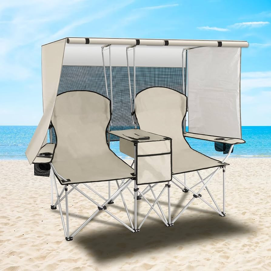Portable Double Camping Chair with Canopy Shade,Heavy Duty Beach Chairs for Adults,Folding Beach ... | Amazon (US)