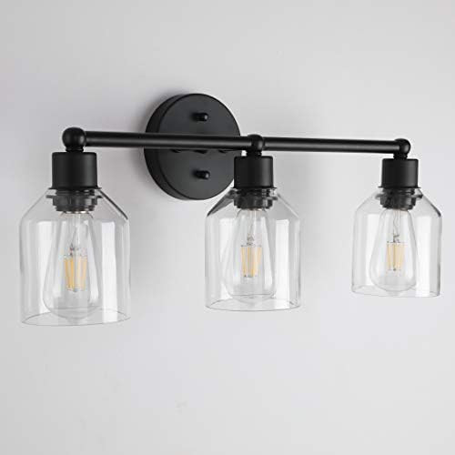 Black Bathroom Vanity Light Fixtures Over Mirror Vintage Bathroom Wall Lighting with Clear Glass Sha | Amazon (US)