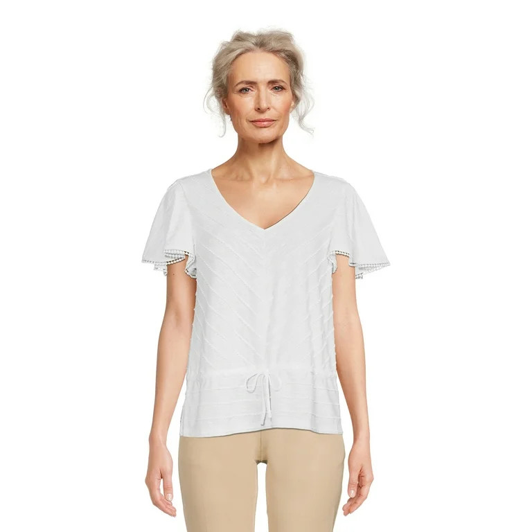Time and Tru Women's Seamed Top with Flutter Sleeves, Sizes XS-3XL | Walmart (US)