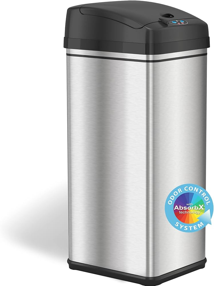 iTouchless 13 Gallon Automatic Trash Can with Odor-Absorbing Filter and Lid Lock, Power by Batter... | Amazon (US)