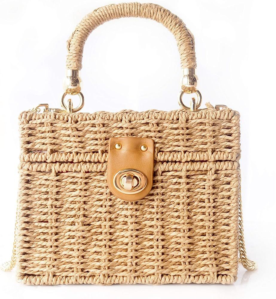 Handwoven Rattan vintage purse Bag Natural Chic Casual Handbag Beach Sea tote Basket Straw vacati... | Amazon (US)