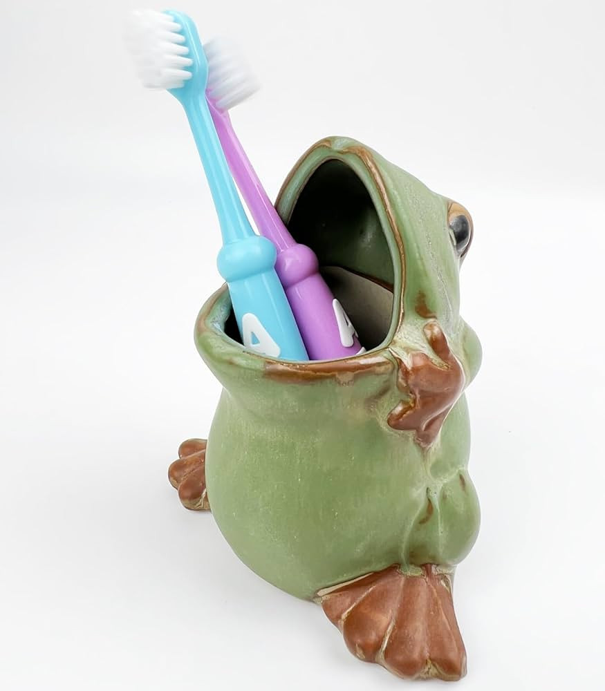 FlidRunest Kids Frogs Toothbrush Holder for Bathroom - Ceramic Animal Tooth Brush Holder Cup - Ea... | Amazon (US)