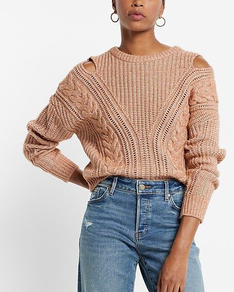 Cable Knit Crew Neck Cutout Sweater | Express