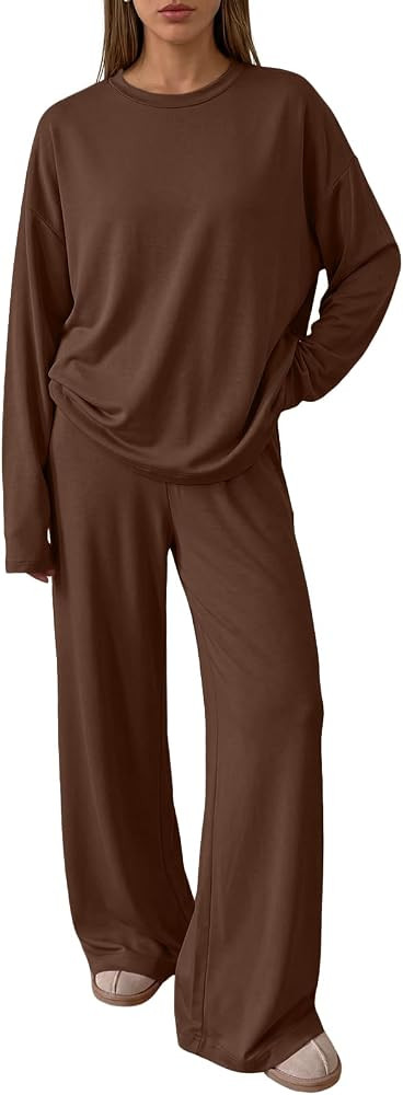 Trendy Queen Womens 2 Piece Fall Lounge Sets Oversized Tops Wide Leg Pants | Amazon (US)