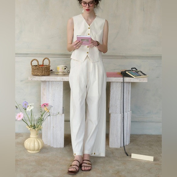 SIMPLE RETRO BRIELLA CASUAL HIGH-WAISTED STRAIGHT TROUSERS + MICHELLE VEST | Poshmark