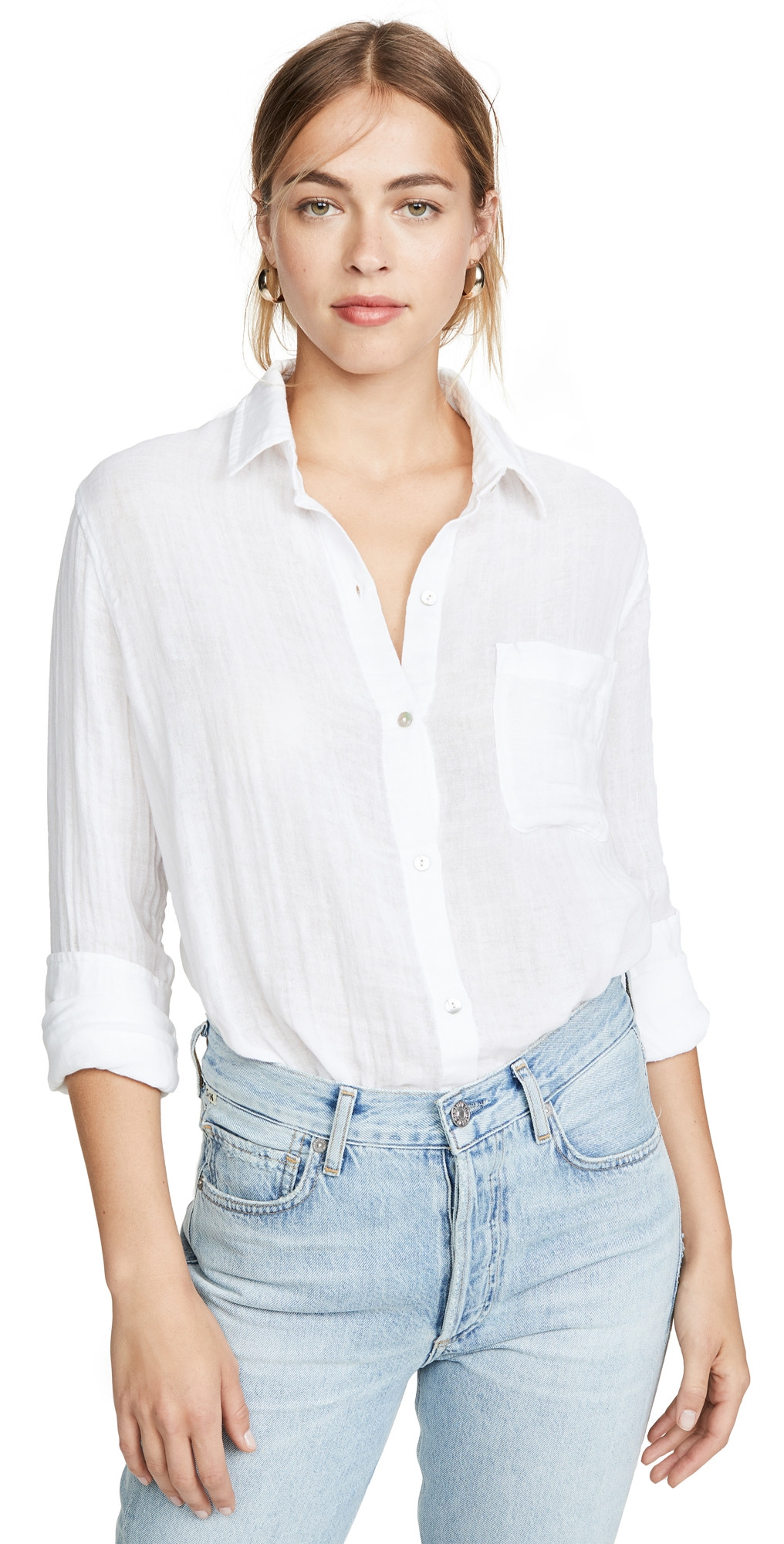 RAILS Ellis Gauze Shirt White L | Shopbop