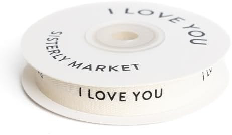 Custom Herringbone Cotton Ribbon, Natural 5/8 Inch Gift Ribbon with I Love You Printed Phrase, 10... | Amazon (US)