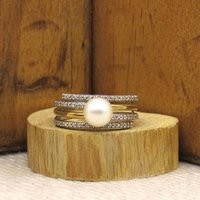 Sterling Silver & Pearl Ring With Gold Tone Clear Stone Accents Size 9 1/2 + | Etsy (US)