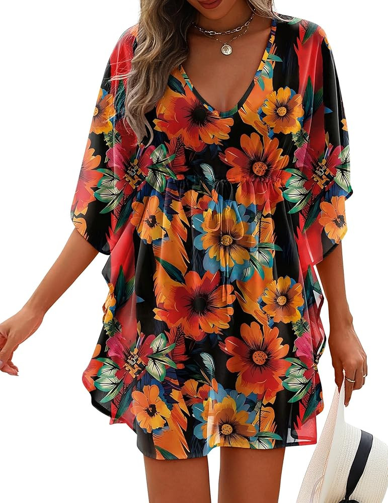 AI'MAGE Womens Beach Swimsuit Coverup Sexy Sheer Bathing Suit Cover Up Dress Swimwear Tie Waist C... | Amazon (US)