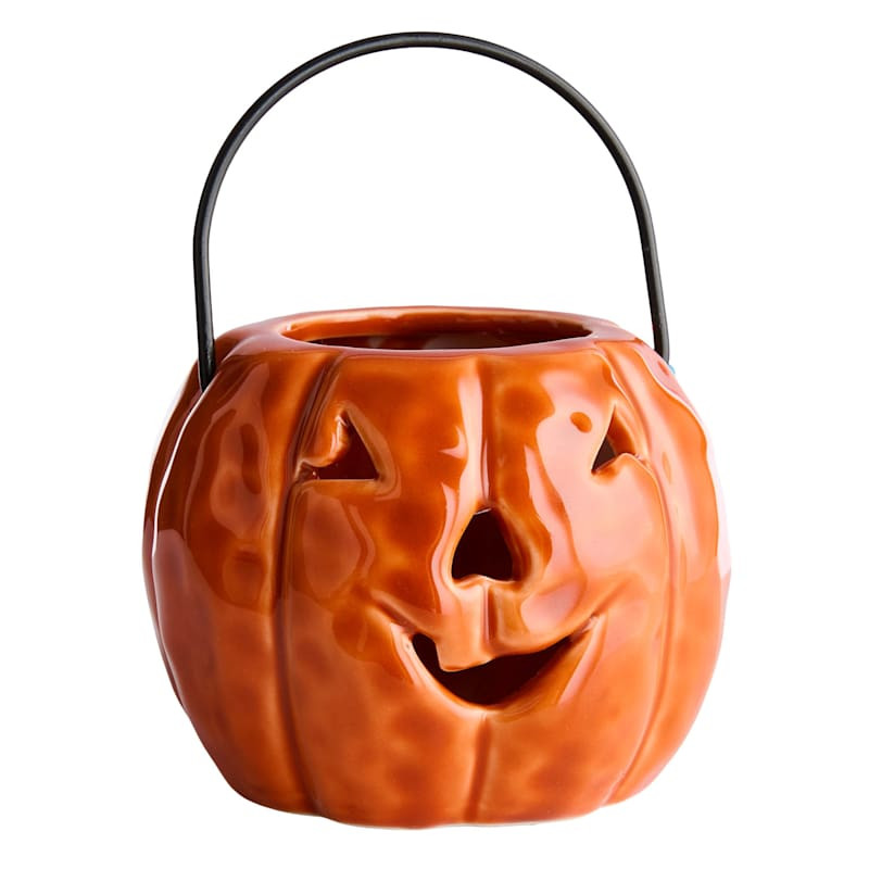 Ceramic Orange Jack-o'-Lantern with Handle, 3.3" | At Home